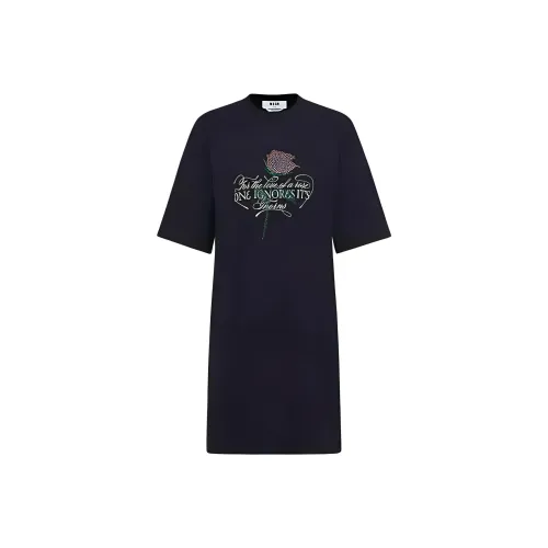 MSGM Черное Женское Короткое Платье с Рукавами