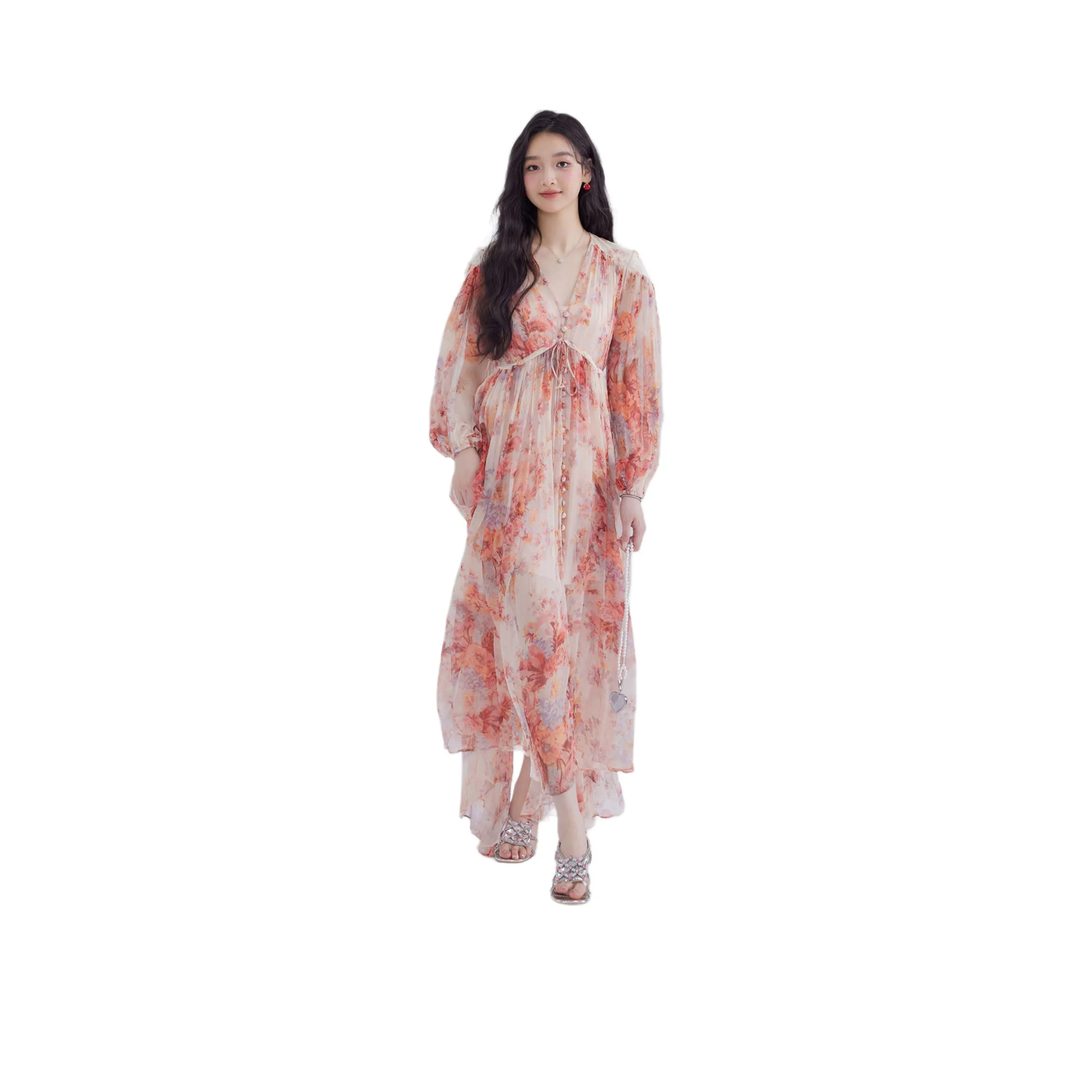 DEAR DEER PUFF Long Sleeved Dress Women's Pink