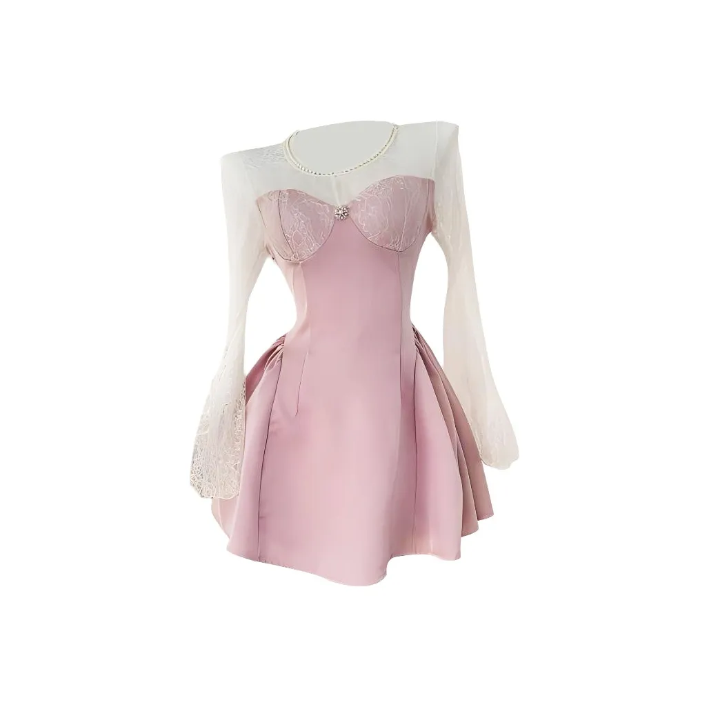 KKX Длинное платье с длинными рукавами женское розовое