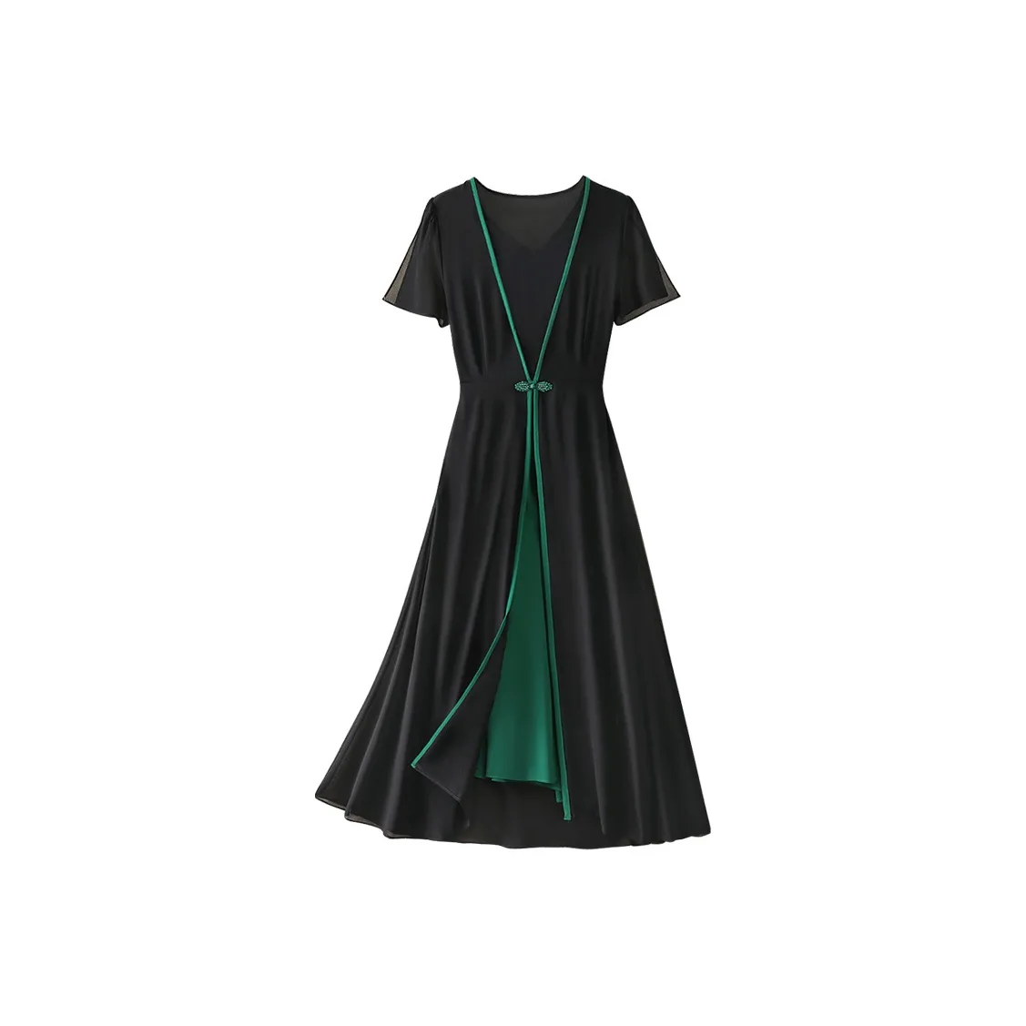 Cypress House Короткий рукав платье женское черное и зеленое