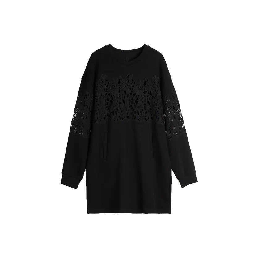 ELLE Длинное платье с длинными рукавами женское черное