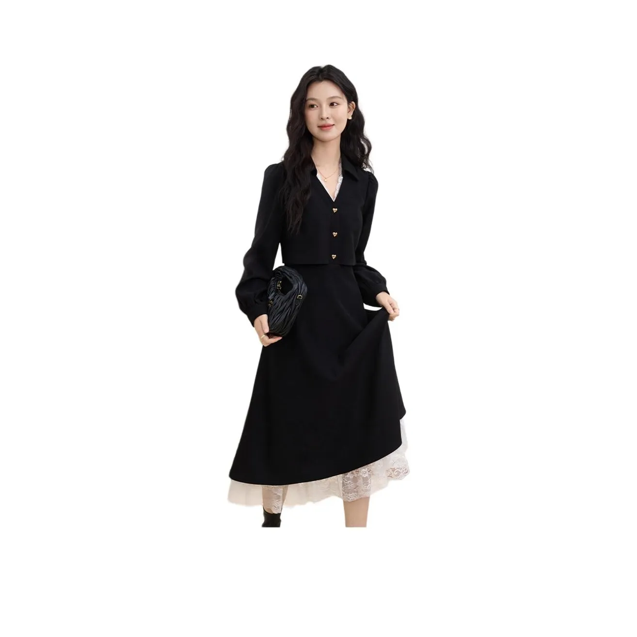 ALXNAN Длинное платье с длинным рукавом женское черное