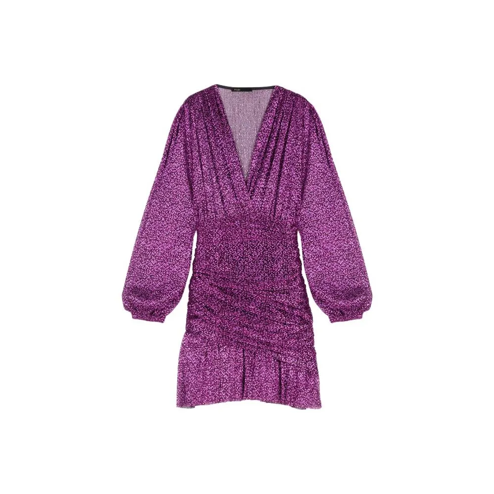 Maje Длинное платье с длинными рукавами женское розово-красное