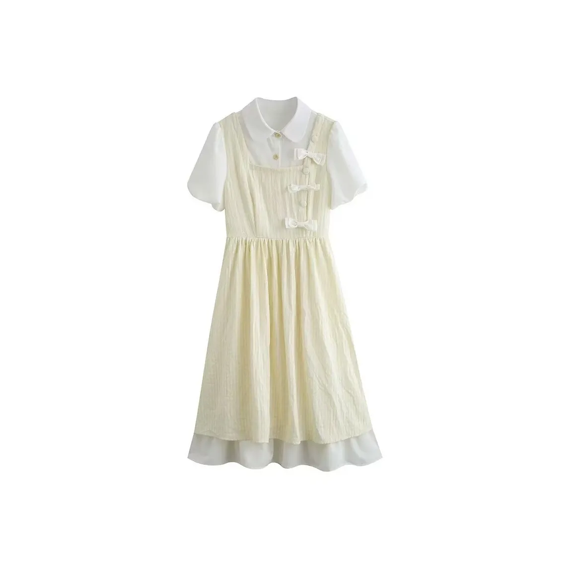 Mu Xiao Xin Короткий рукав Платье Женское Желтое