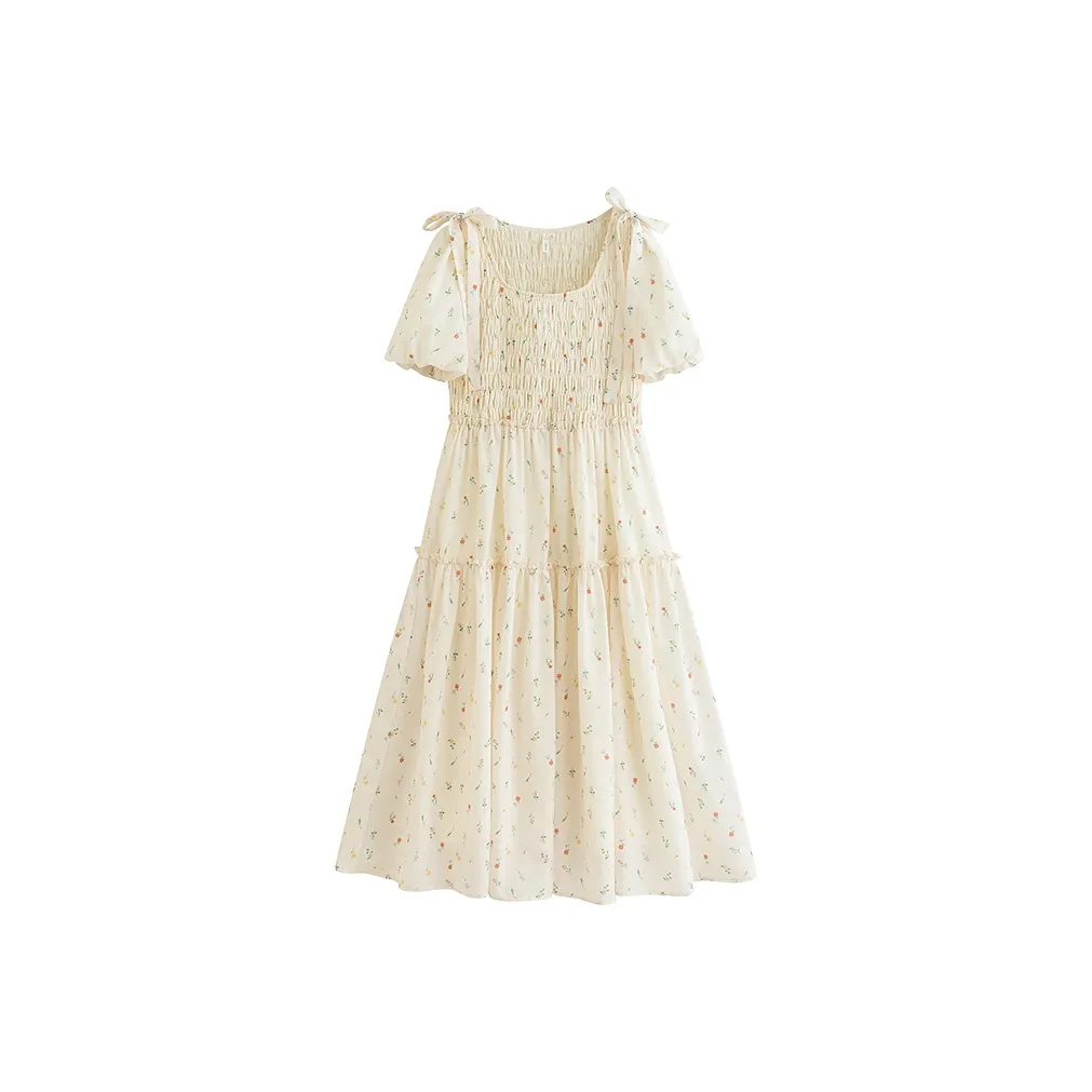 Inman Короткий рукав Платье Женское Желтое с принтом