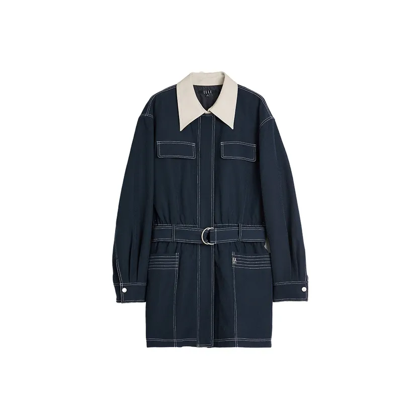 ELLE Длинное платье с длинными рукавами женское темно-синий