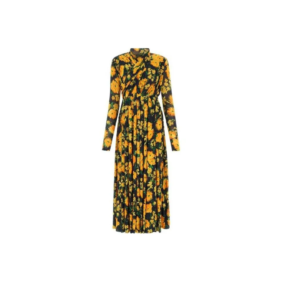 Balenciaga All Over Floral Printed Pleated Maxi Dress