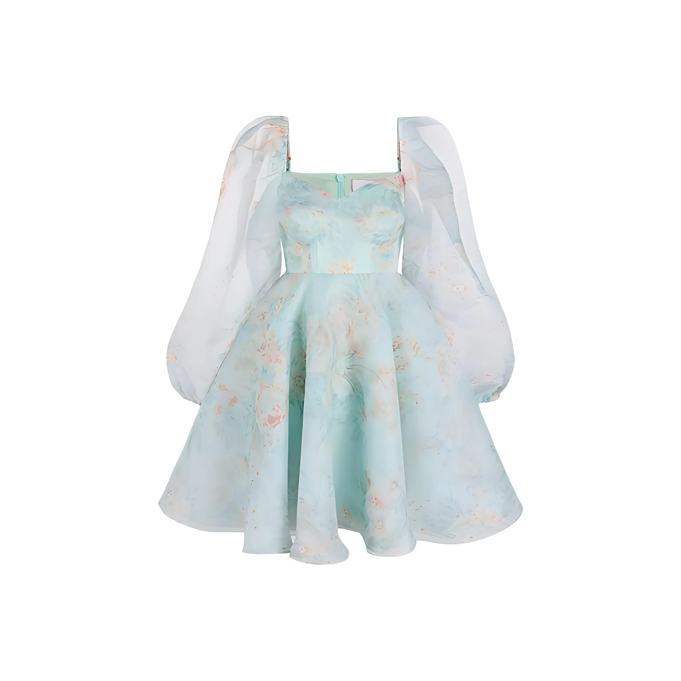 Selkie Collection SS24 Long-Sleeved Dresses Women's Light Blue Base Mint Herbal Print