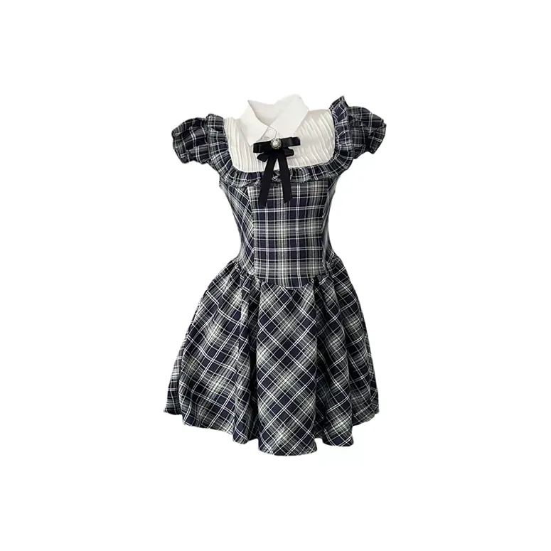 SYEEE WITH U Короткий рукав Платье Женское Синие клетка