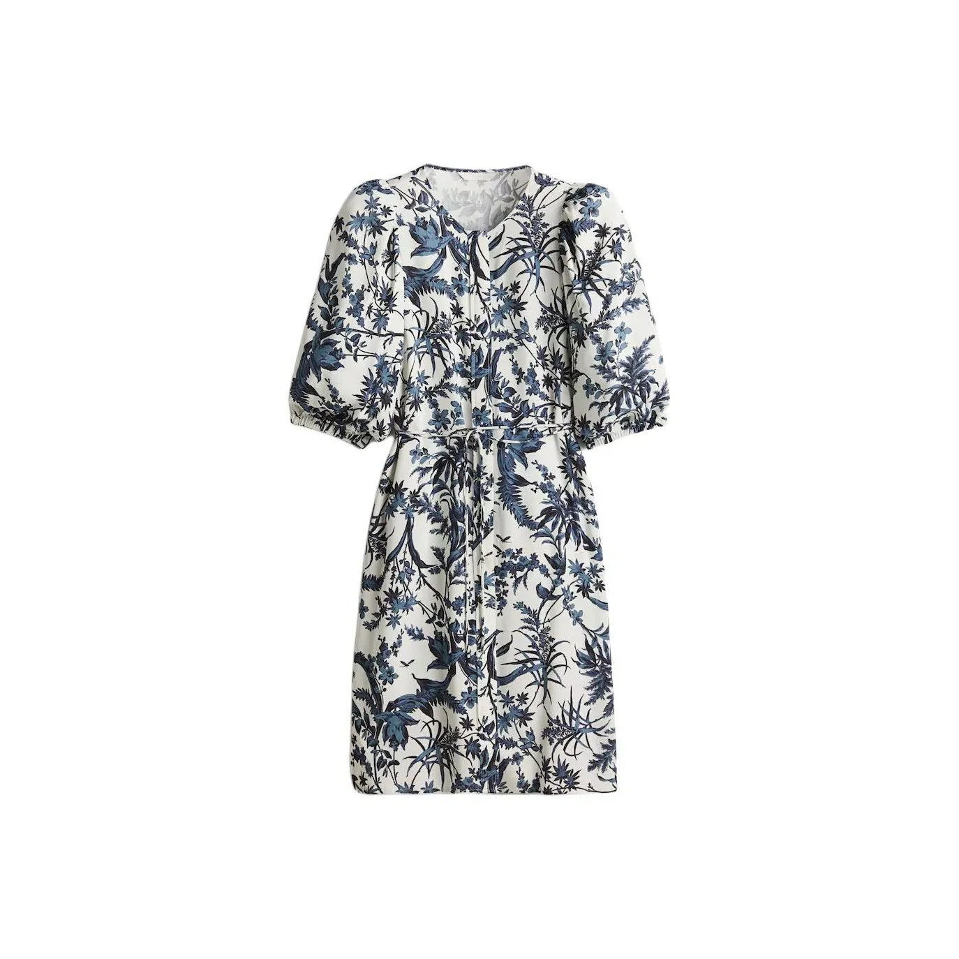 H&M Short Sleeved Dress Women's White/Marine Blue Pattern