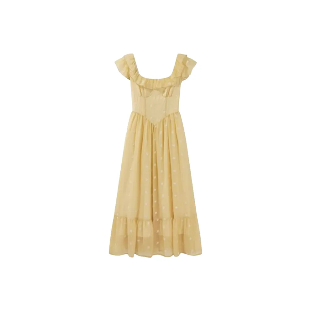 FINDSME GAGA Короткий рукав Платье Женское Желтое