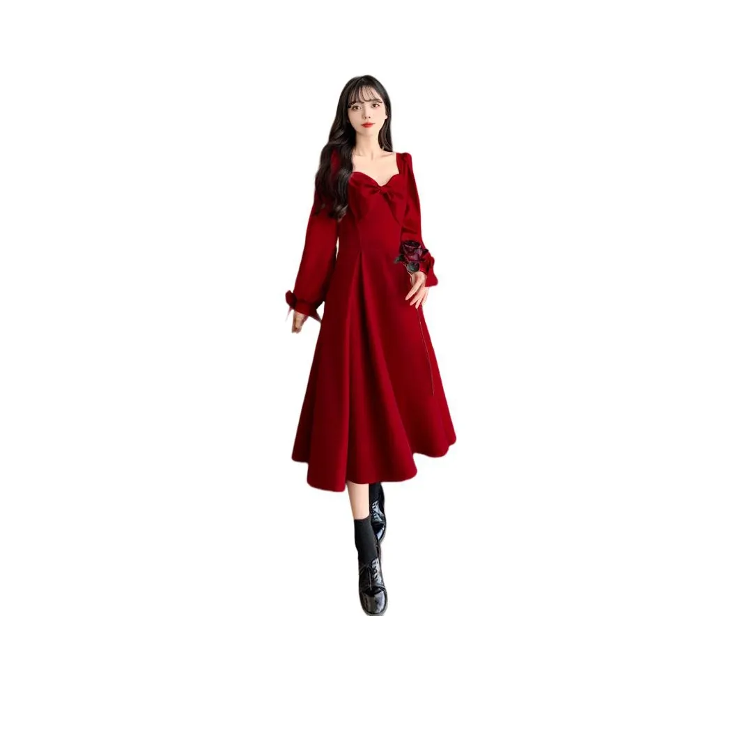 SECFLY OFFICIAL Long-Sleeved Dresses Women's Burgundy