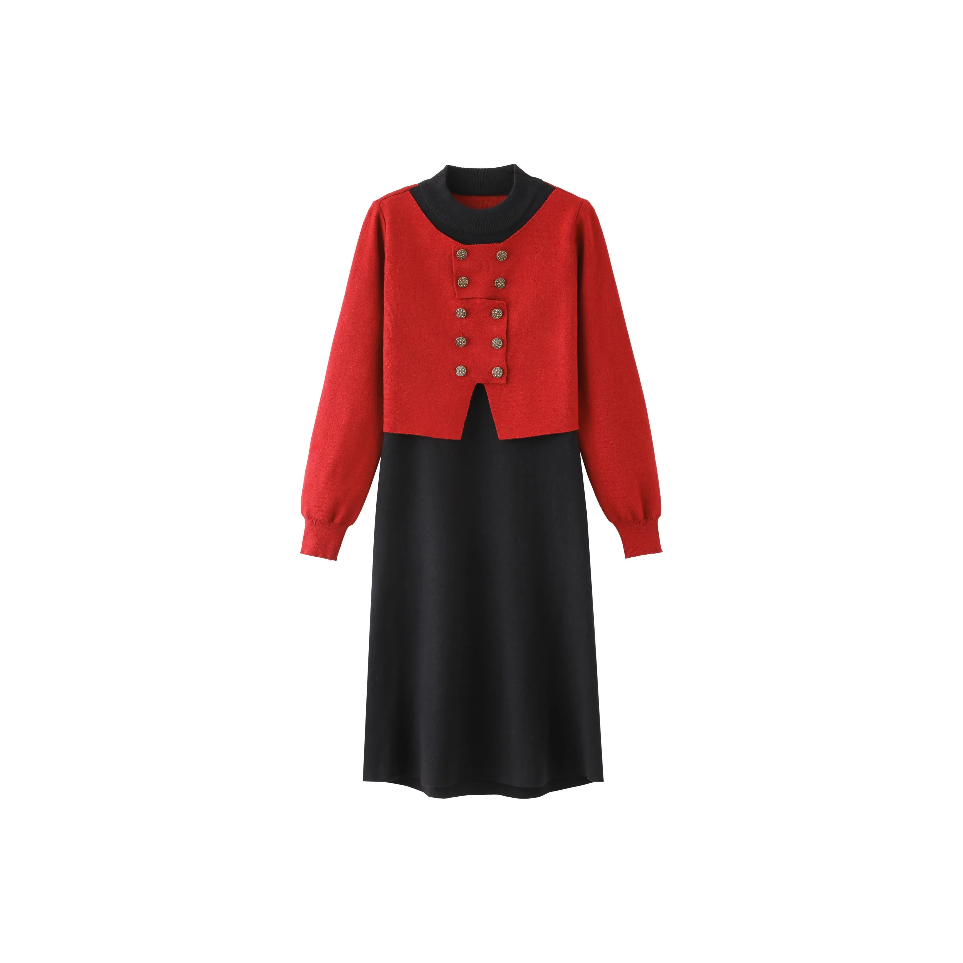 Корейский стиль длинный рукав платье женское красное