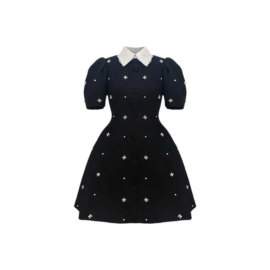 MING MA Черное Женское Короткое Платье с Рукавами