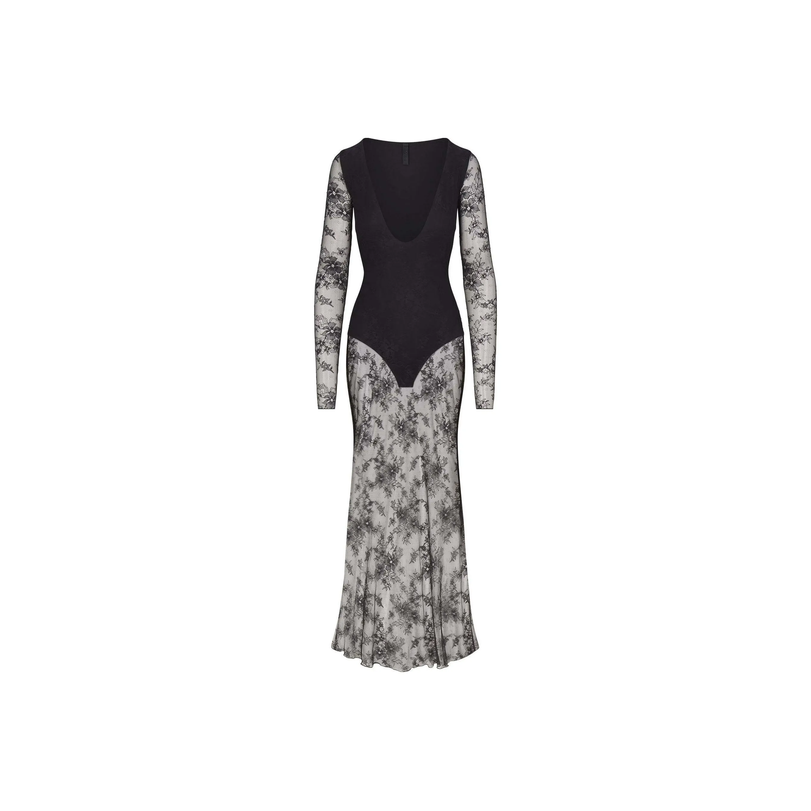 SKIMS PLUNGE LONG DRESS Long Sleeved Dress Women's ONYX/Agate