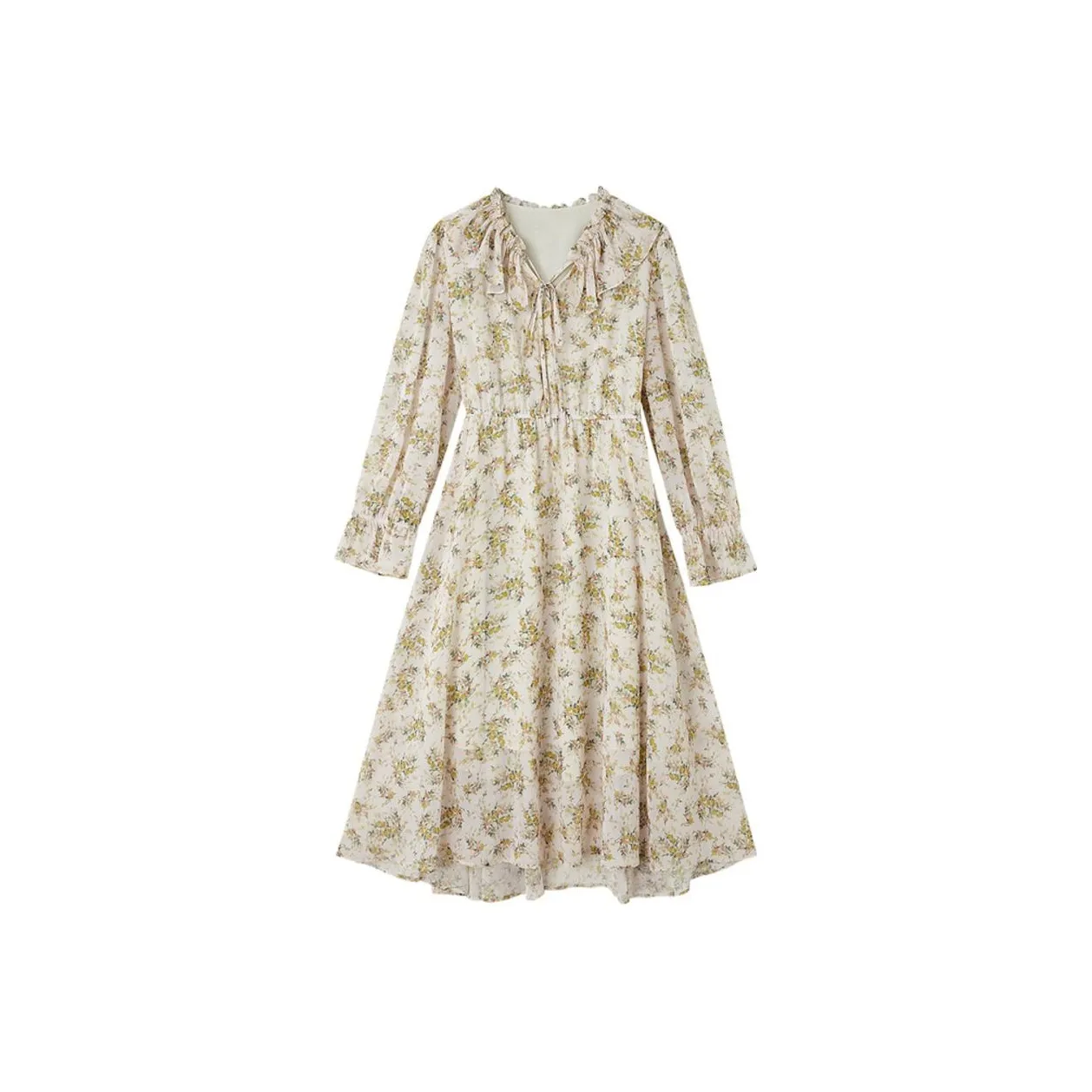 Dme Желтые Женские Длинные Платья с Рукавами