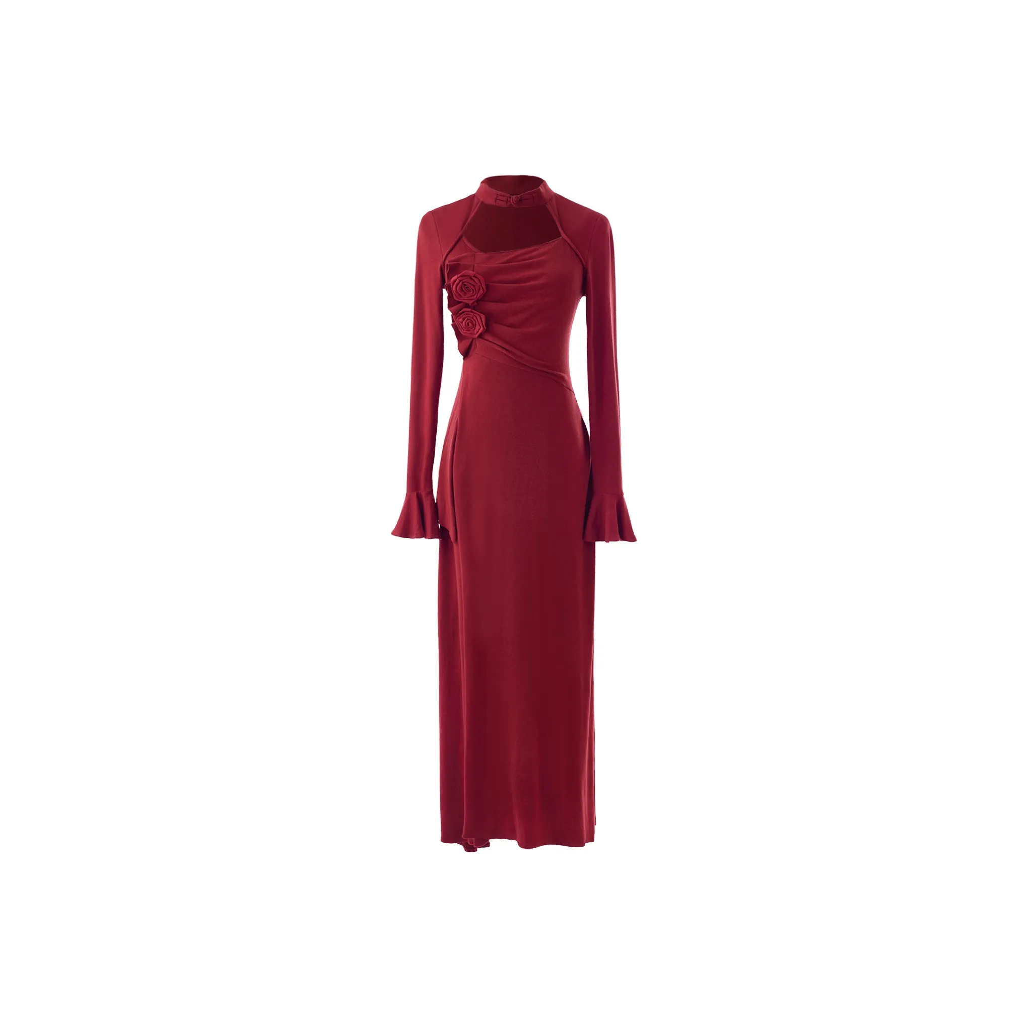 Blovelan Long Sleeved Dress Women's Rose Red