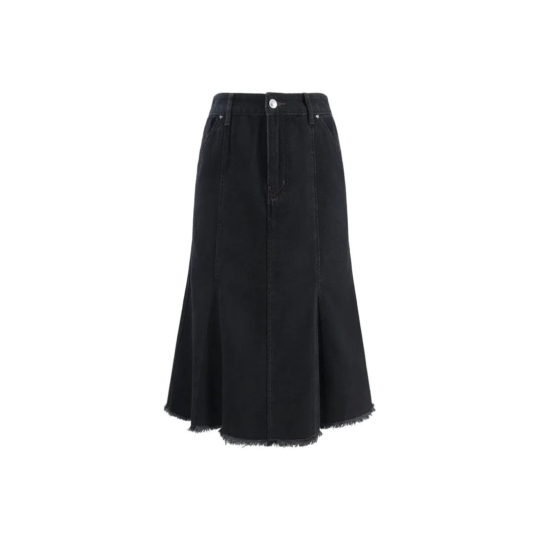 UNIFREE Деним Длинный Юбка Женские Черный Серый