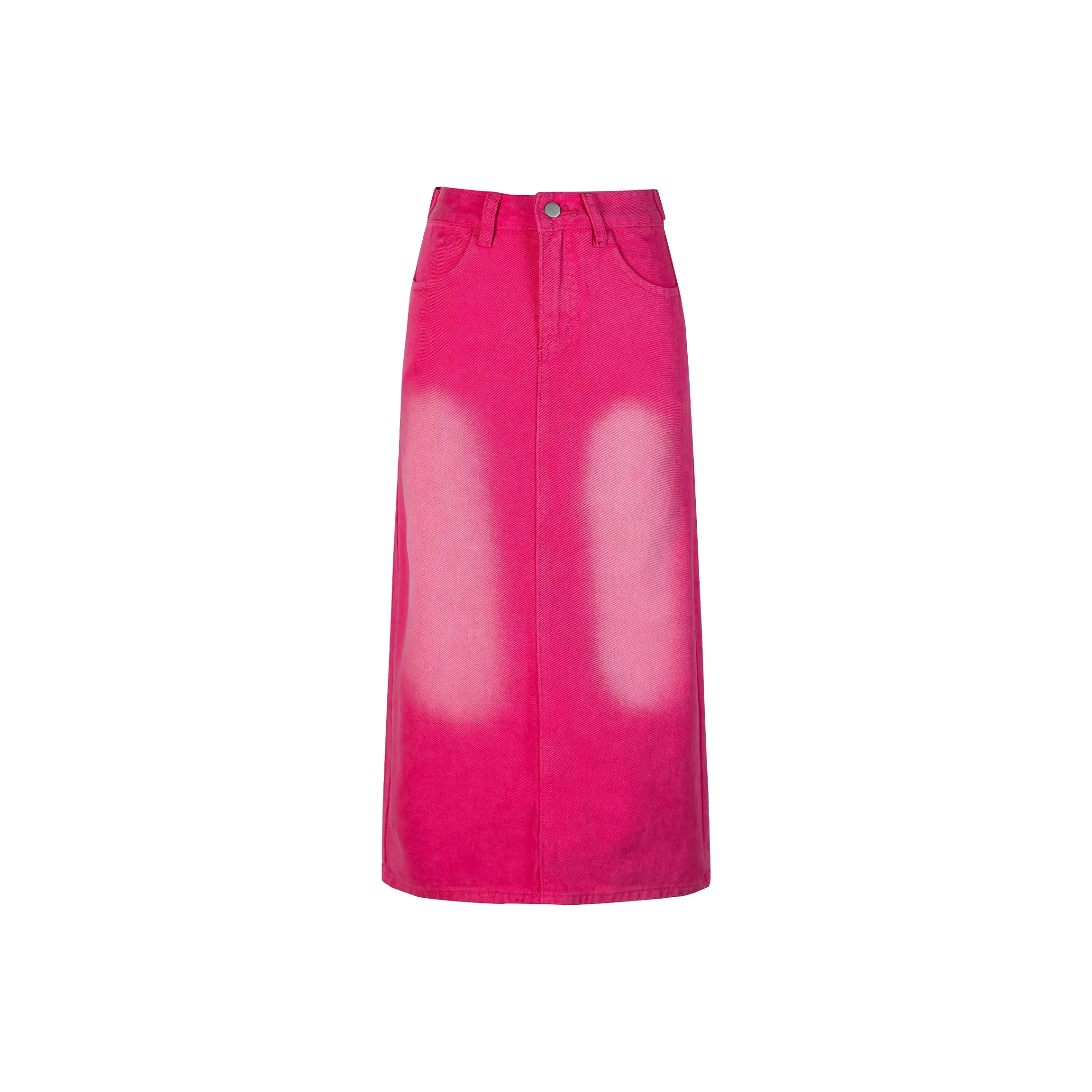 Wen Shan Деним Длинная Юбка Женская Розово-Красная