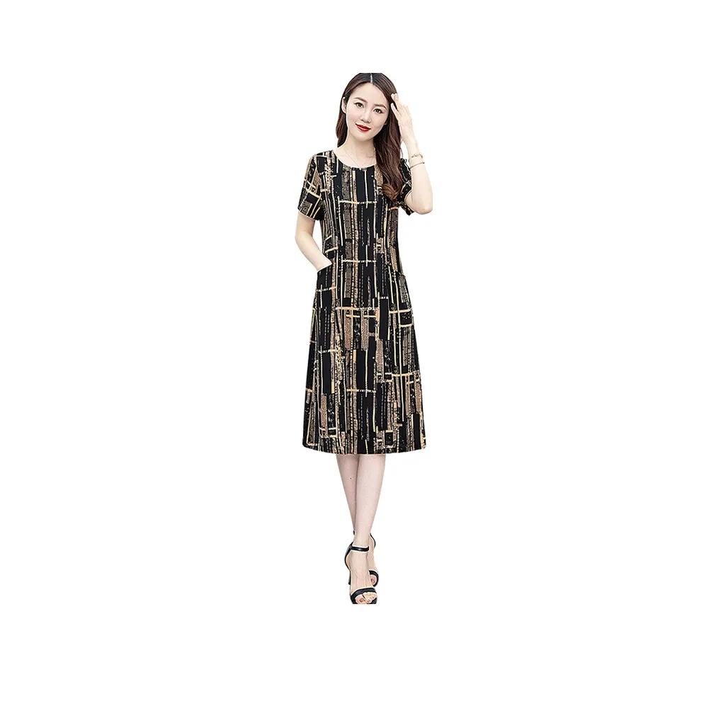 Cypress House Short Sleeved Dress Women's Black With Khaki Floral