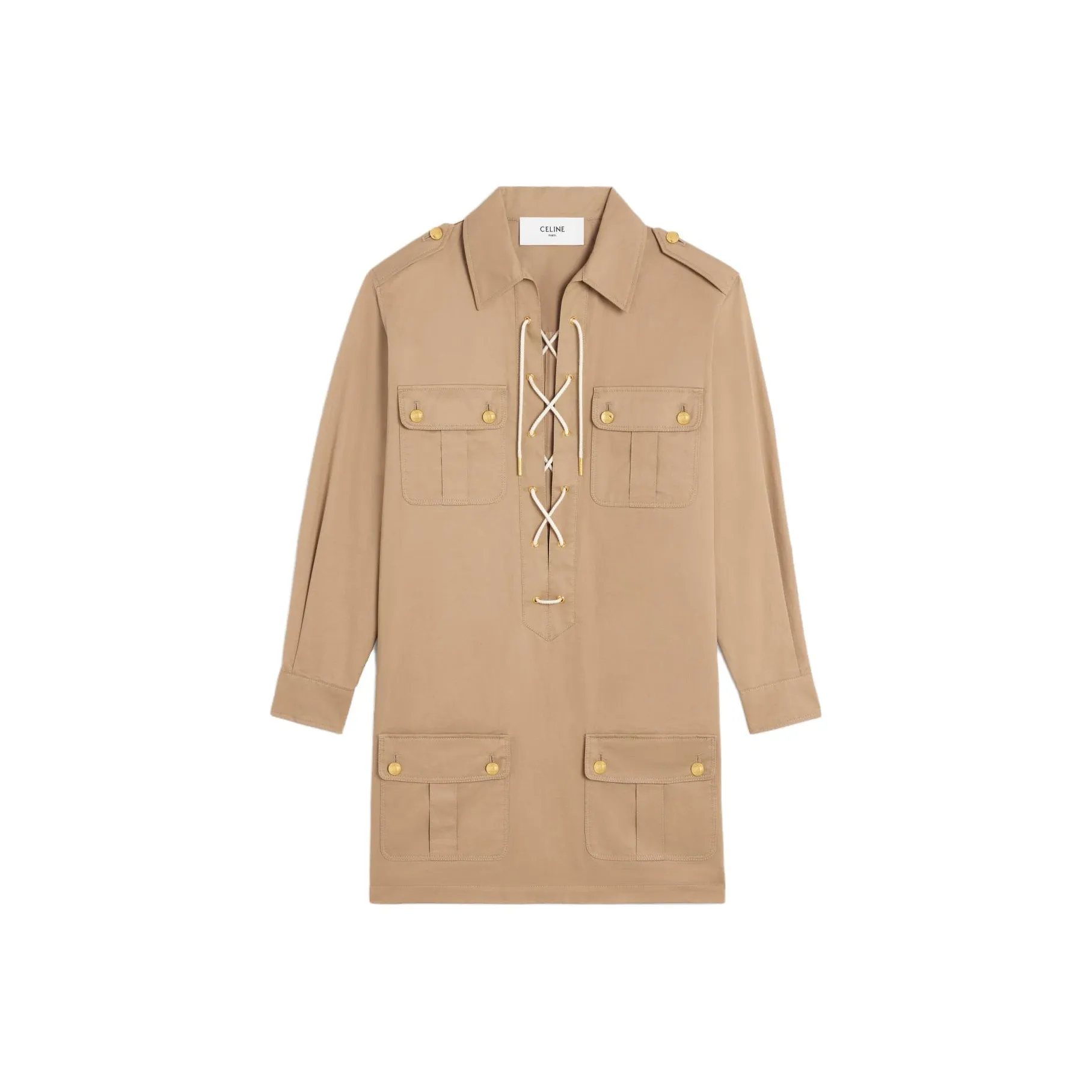 CELINE Saharienne Mini Dress In Cotton Linen