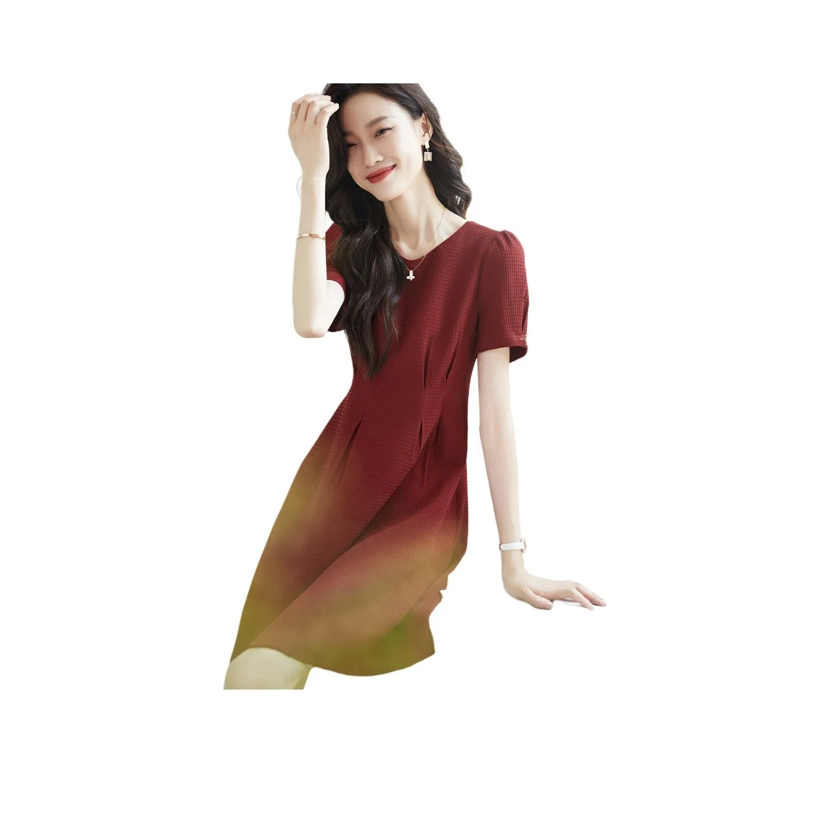 Mo Han Yi Mei Короткий рукав Платье Женское Красное