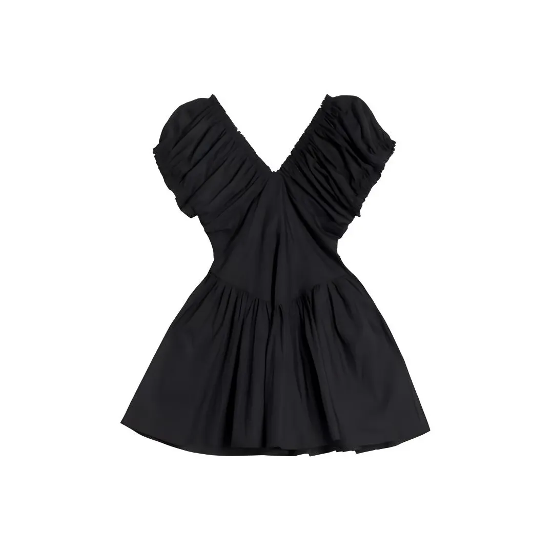 AFGGD Короткий рукав Платье Женское Черное
