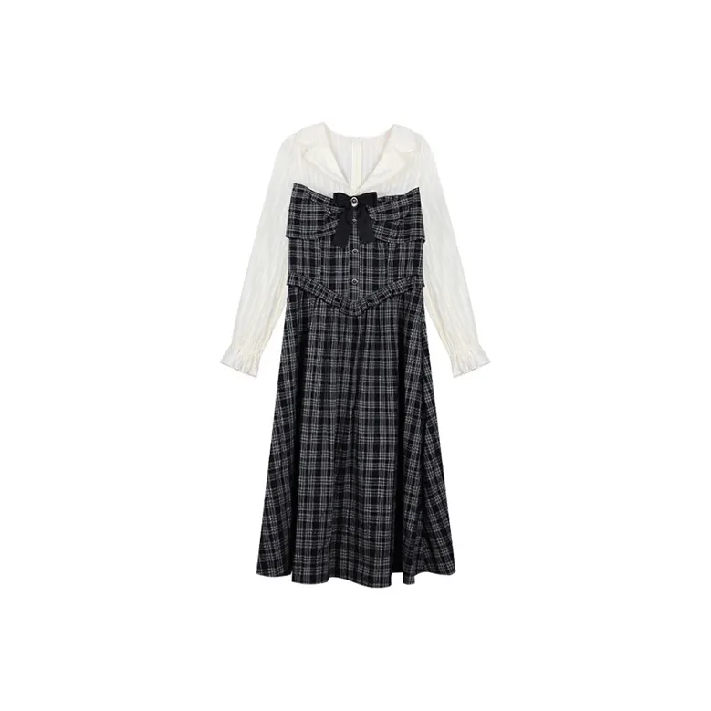 ARIADNAW STUDIO Long Sleeved Dresses Women's Black Plaid
