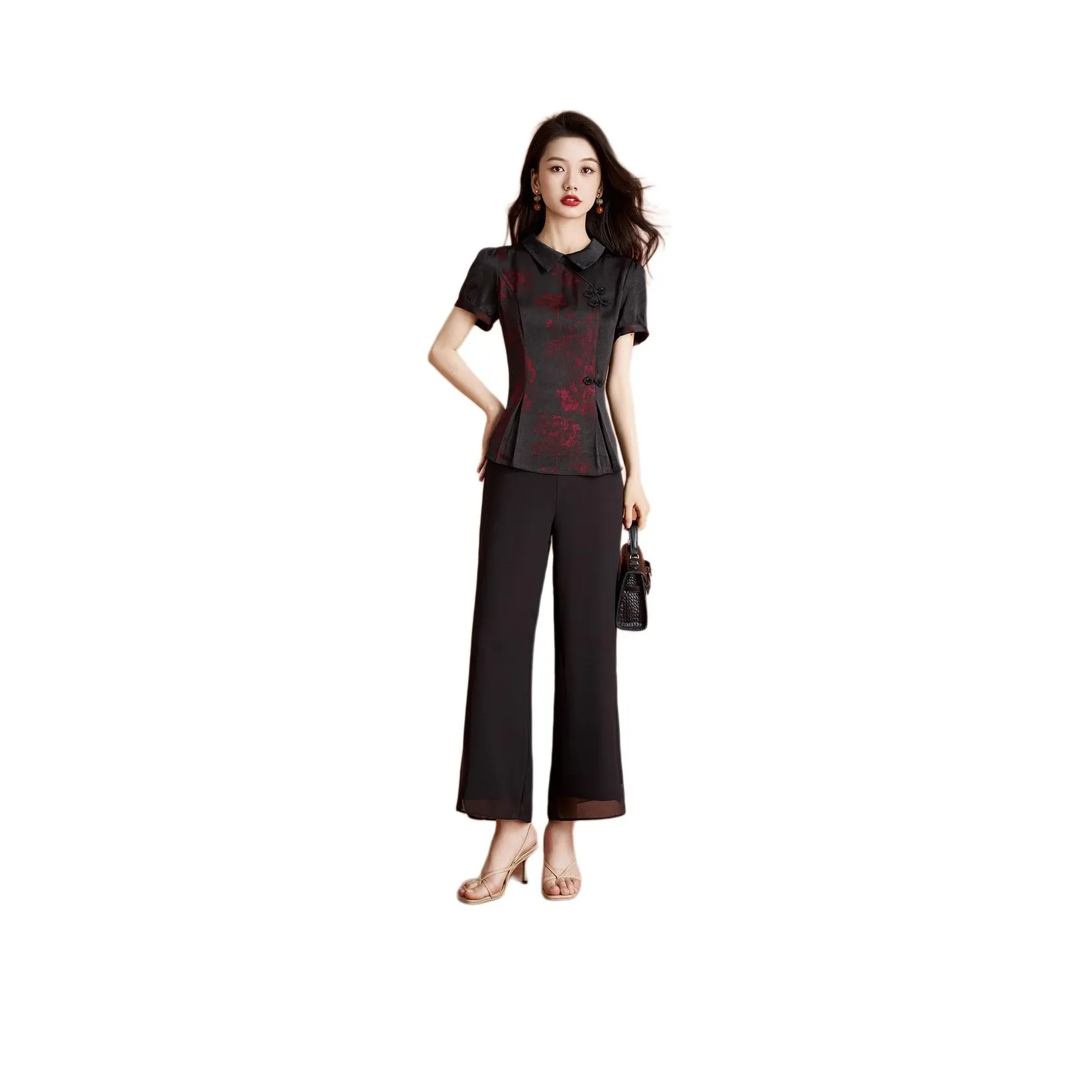 Mylan Casual Suit Women's Black Red Floral