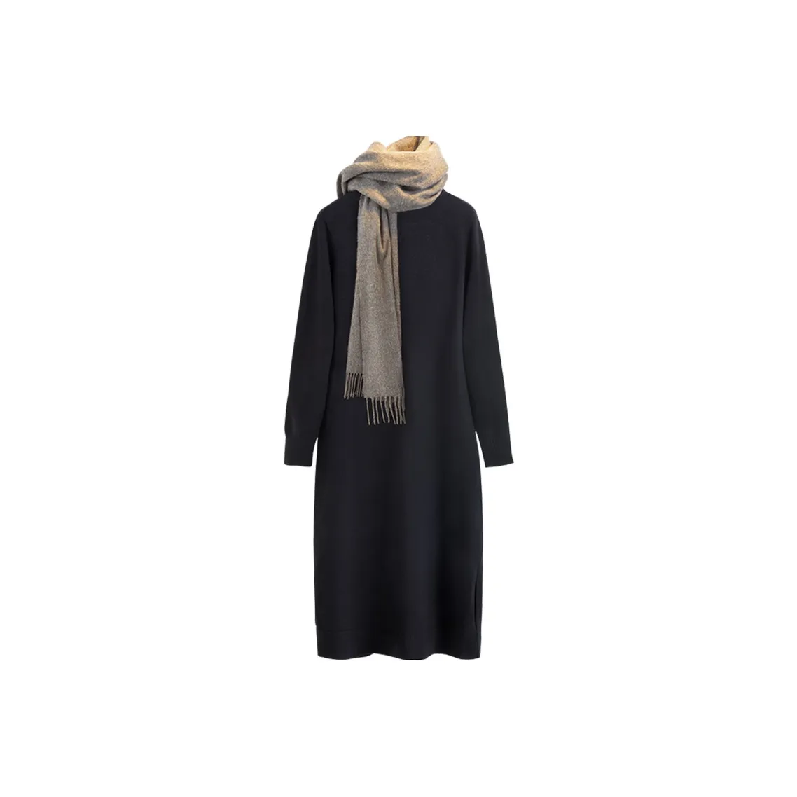 Cypress House Длинное платье с длинными рукавами женское черное