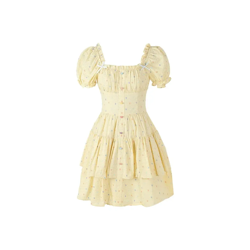 Zukizuki Short Sleeved Dress Women's Yellow