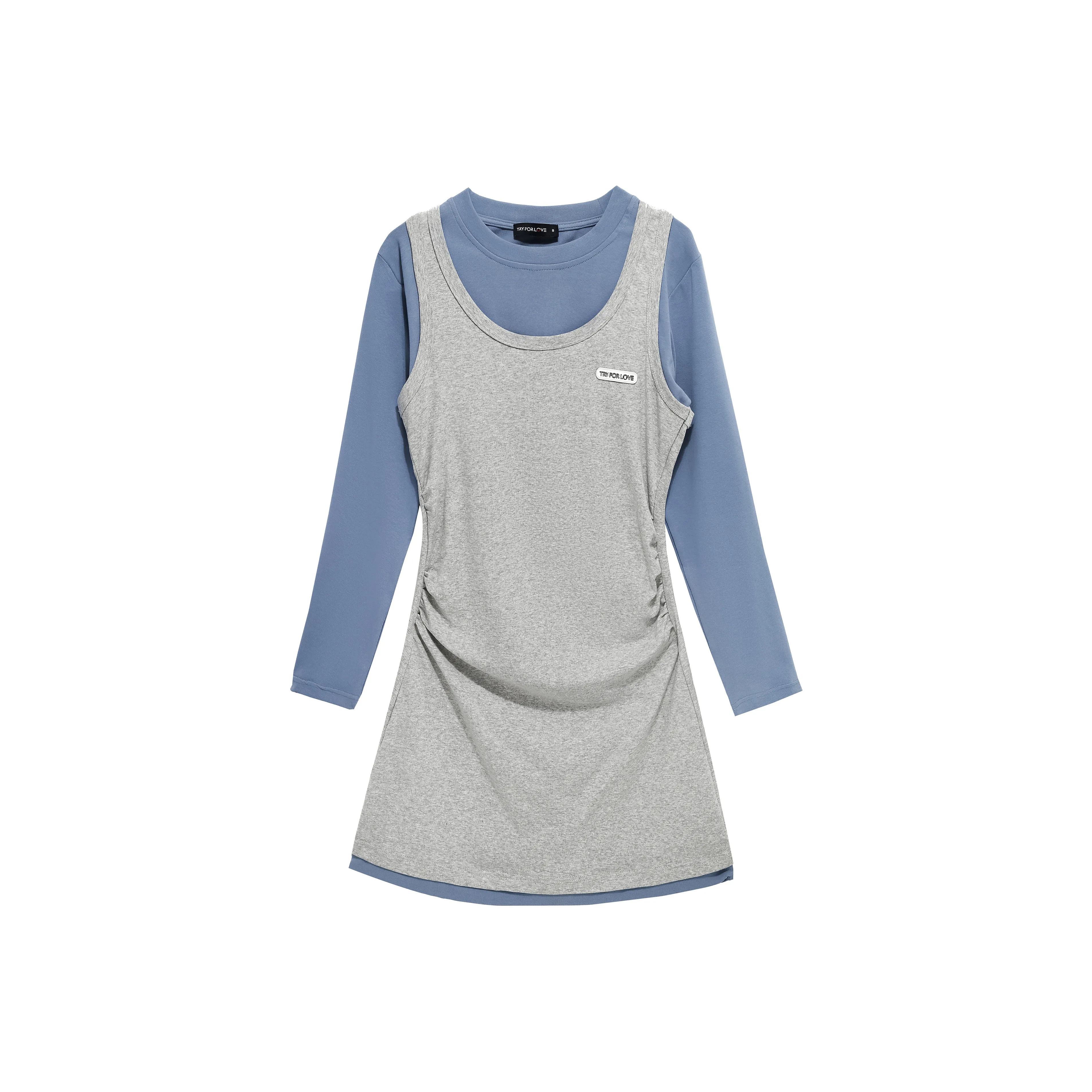 Tryforlove Длинное платье с длинными рукавами женское синий серый