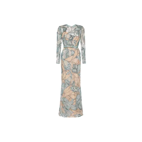 ELIE SAAB Бежевые Женские Длинные Платья с Рукавами