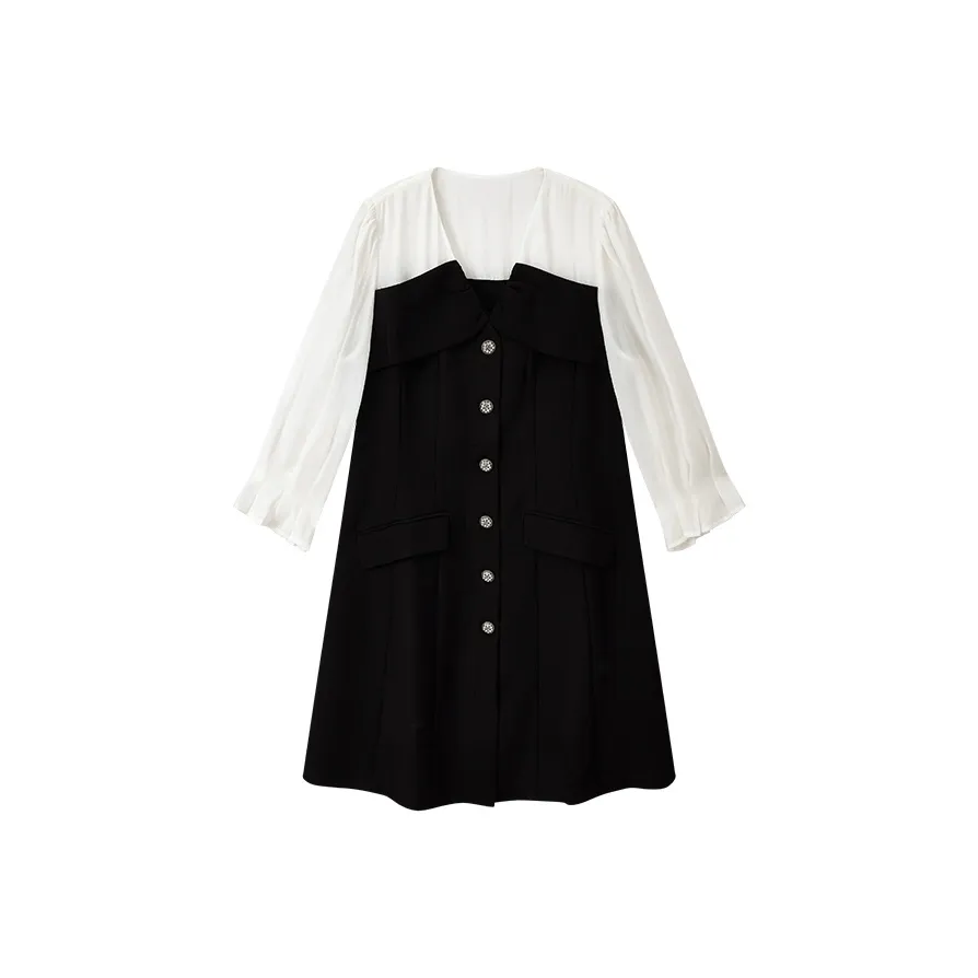 Yu Qianwen Длинное платье с длинными рукавами женское черное