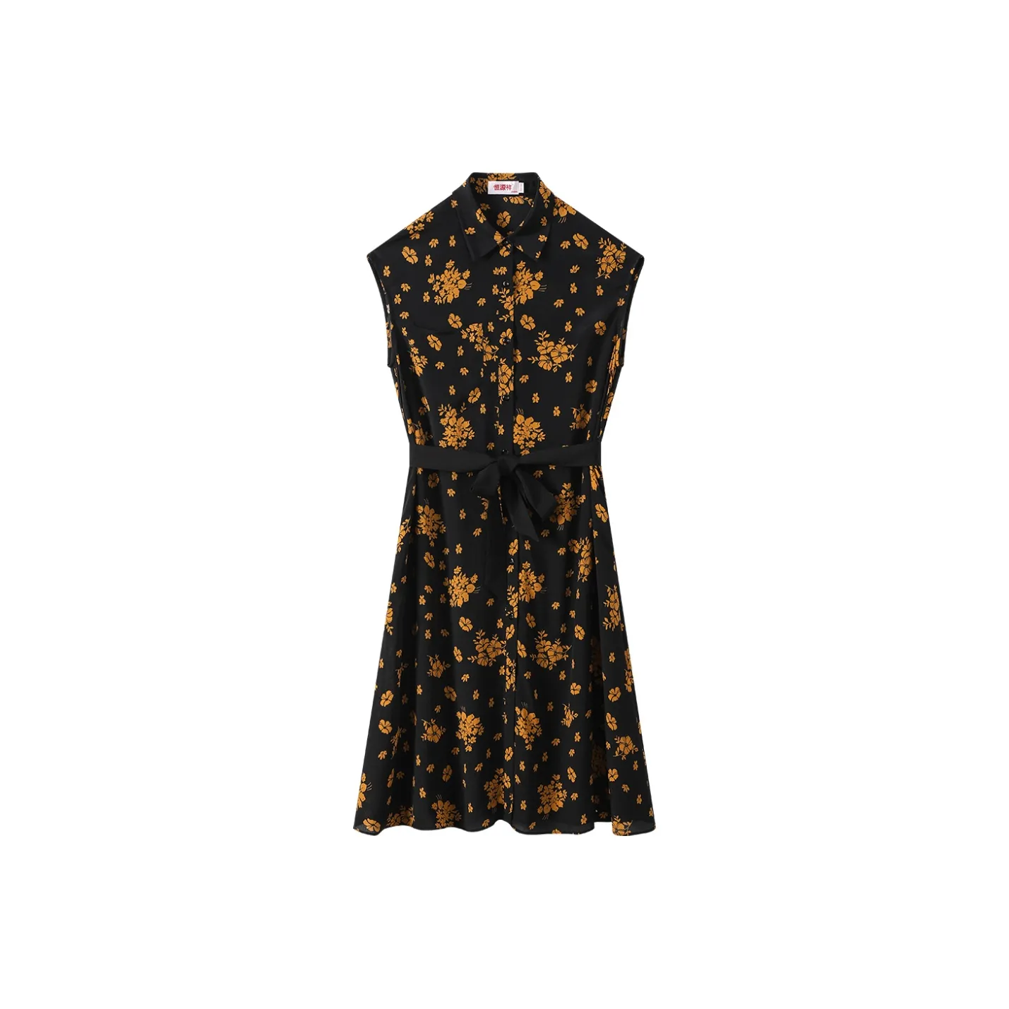 H YXIANG Sleeveless Dresses Women's Black With Yellow Floral