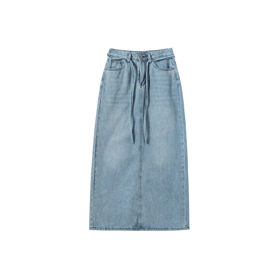 FAWENXIANGZI Деним Длинный Юбка Женские Синий