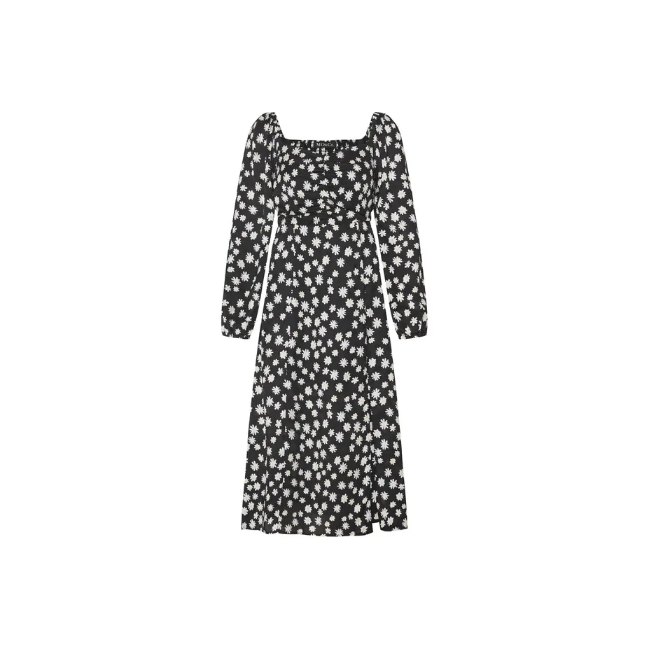 MO&CO Long Sleeved Dresses Women's Black With Mixed Print