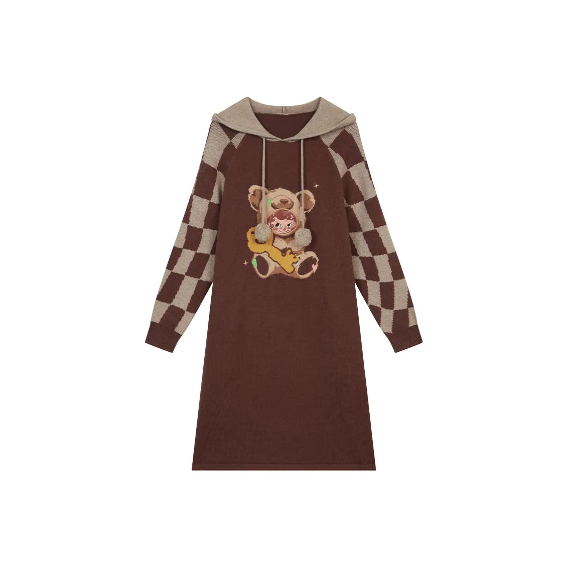 ELF SACK Long Sleeved Dress Women's Vintage Coffee