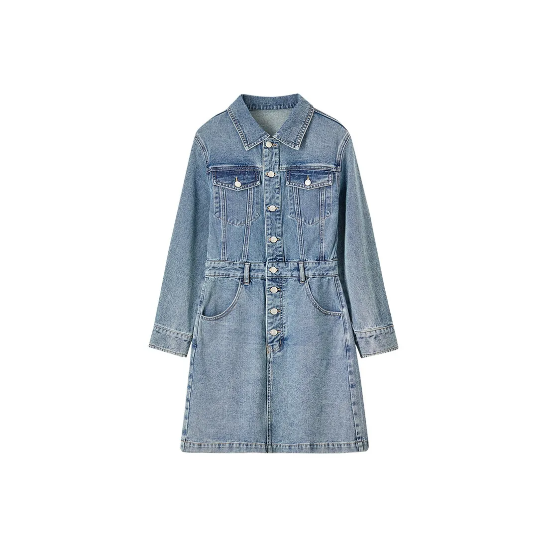 SENTUBILA Длинное платье с длинными рукавами женское джинсовый синий