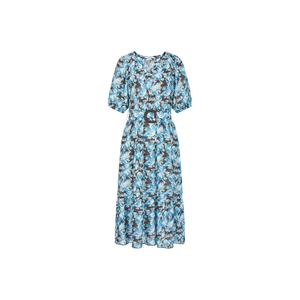 JZ. ANNAKRO Короткий рукав Платье Женское Цветочное Темно-Кофейное