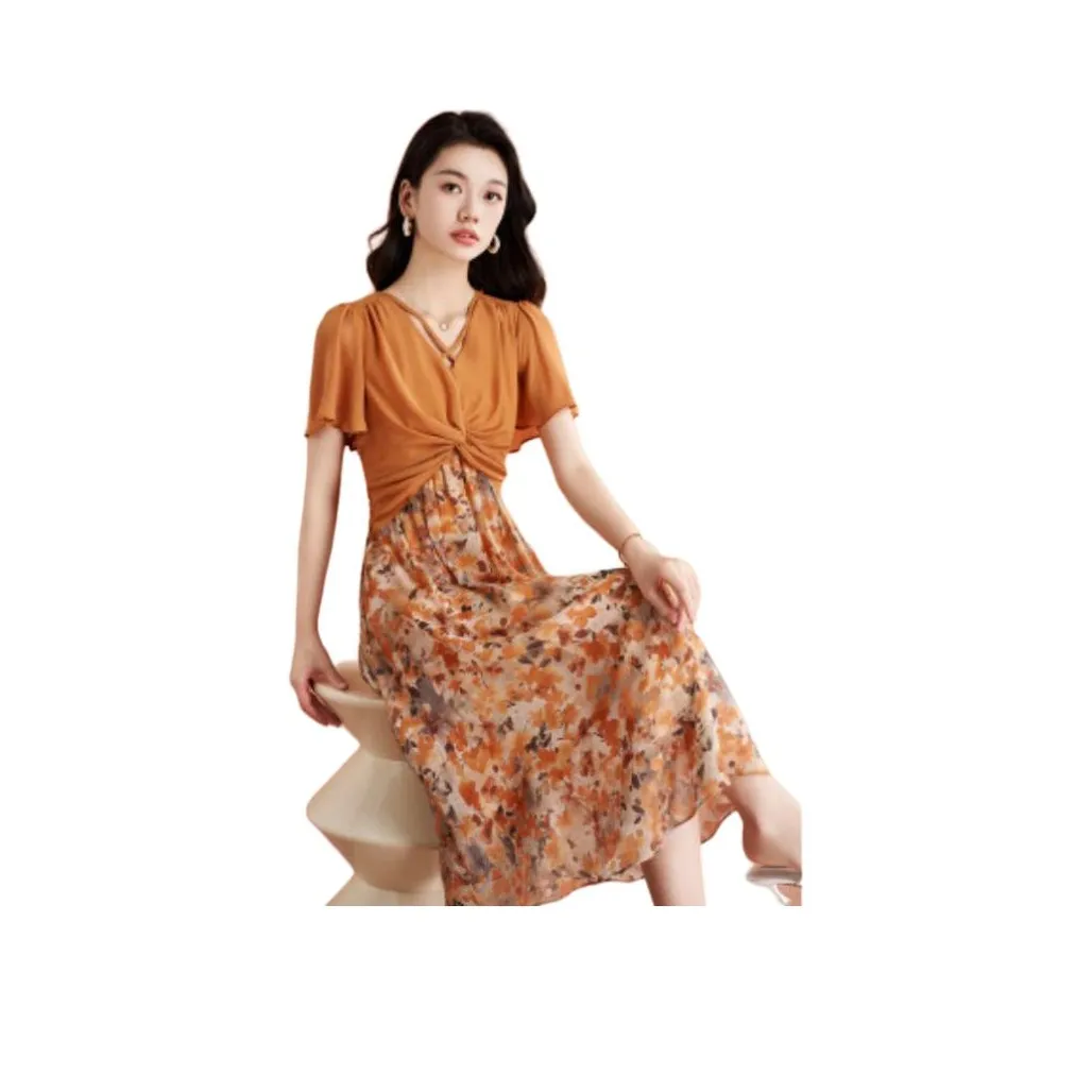 Mylan Short Sleeved Dress Slim Fit Women's Orange Red