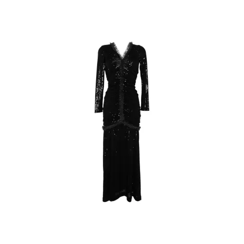 NEEDLE & THREAD Черное Женское Длинное Платье с Рукавами