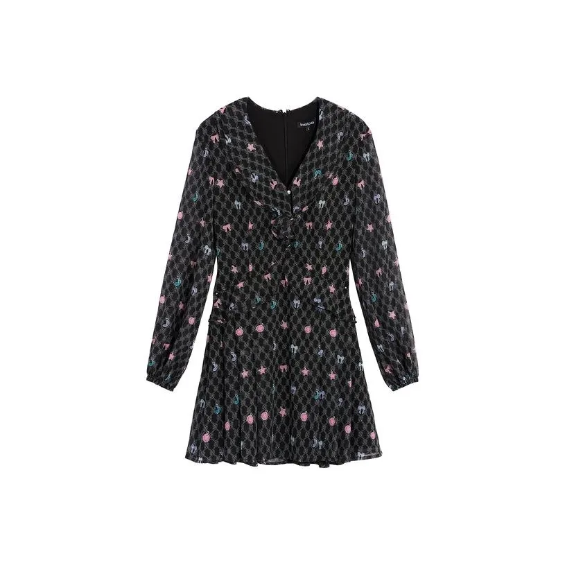 Bebe SS23 Long Sleeved Dresses Women's Black Multicolor