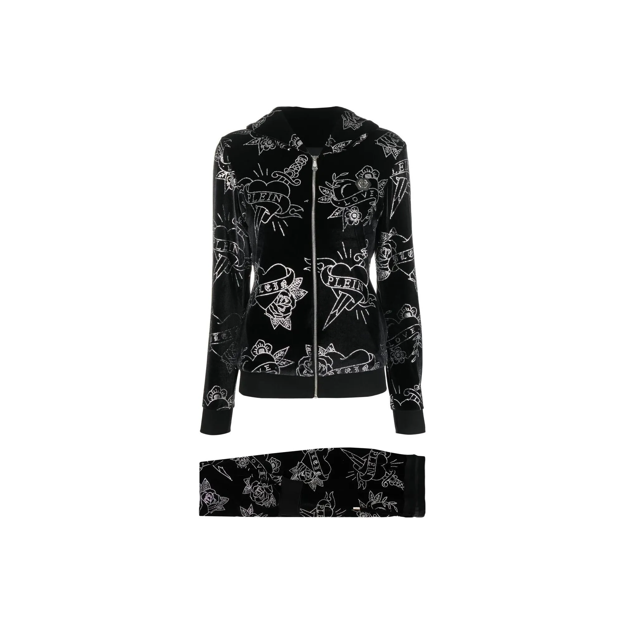 PHILIPP PLEIN Heart Velvet Tracksuit Set