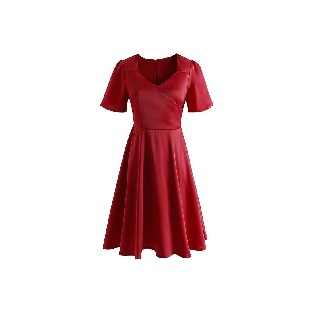 MIGU Красный Рассвет Женские Платья с Коротким Рукавом