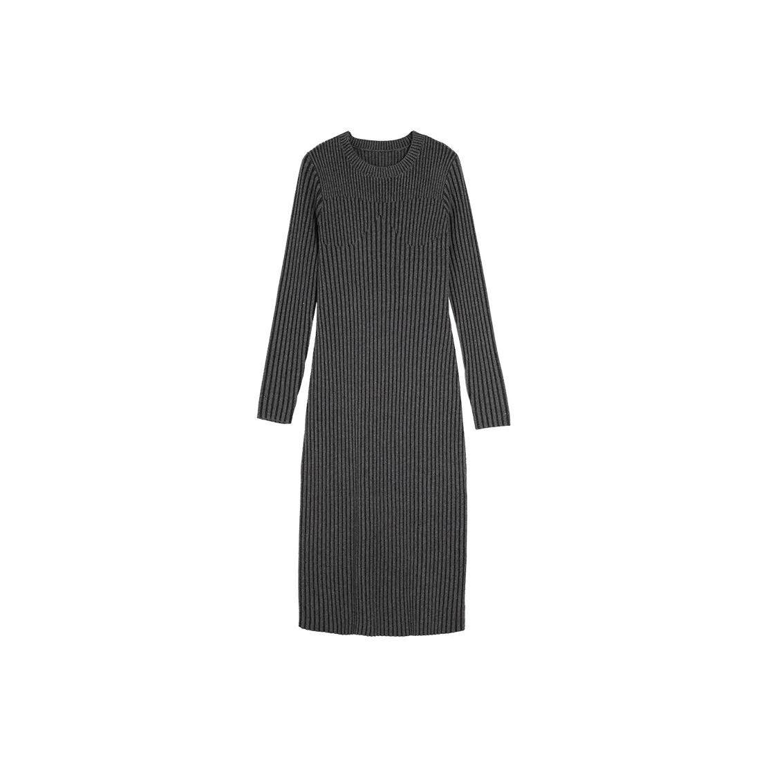 ELLE Длинное платье с длинными рукавами женское темно-серое