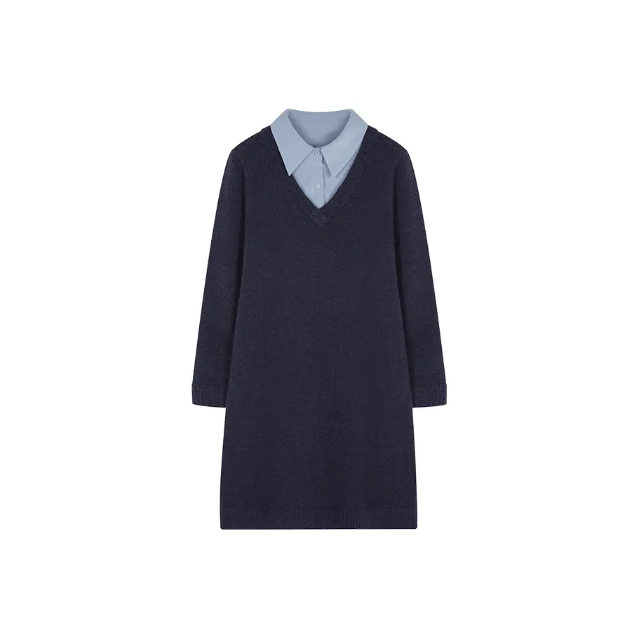 Mo Han Yi Mei Long Sleeved Dress Women's Navy Blue