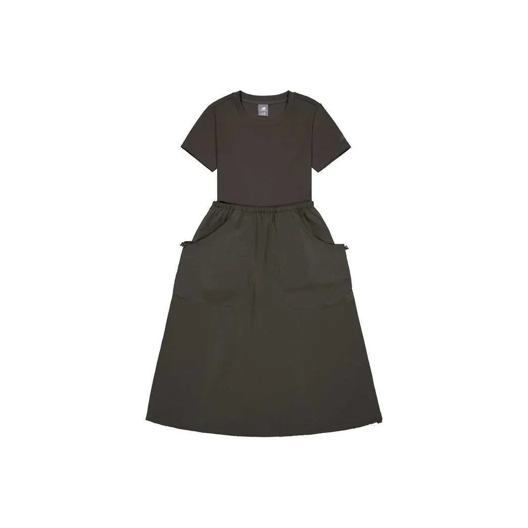 New Balance совместное брендирование Короткий рукав Платье Женское Темно-серый