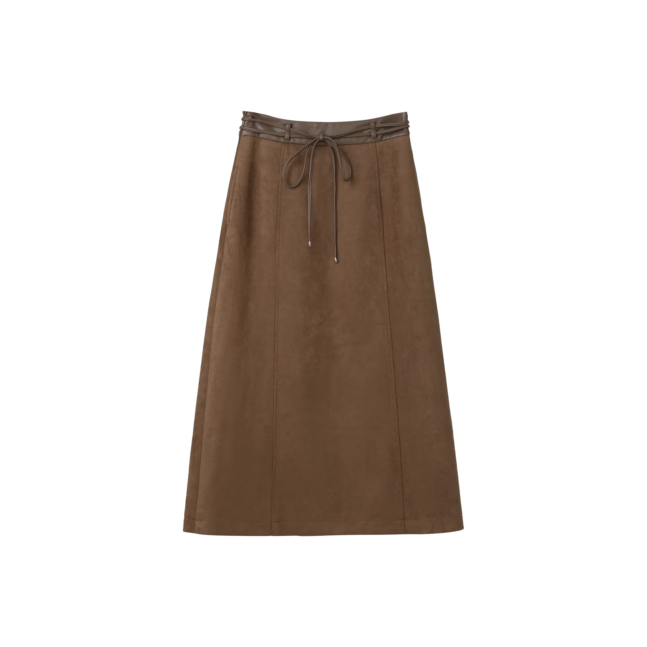 Fstudio Elegant High Rise Solid Color A Line Leather Long Skirt Women's
