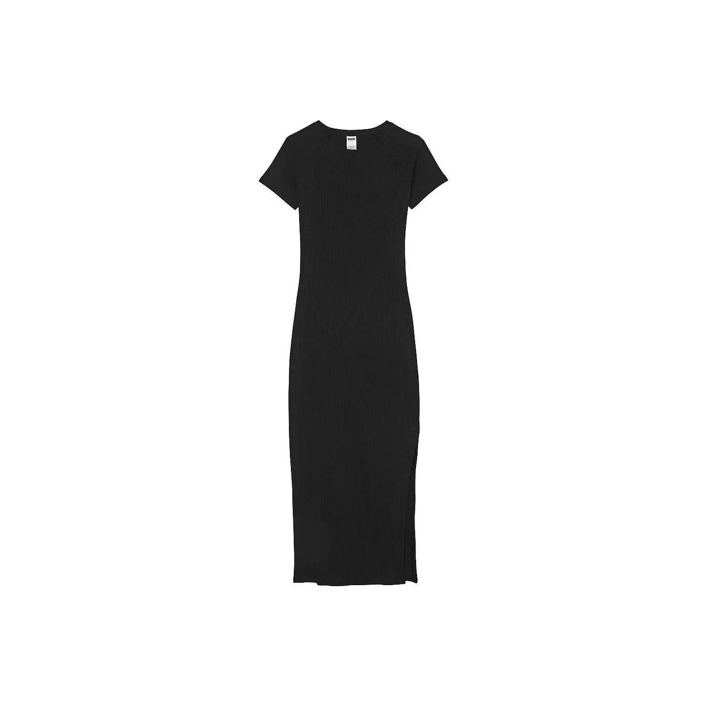 Victoria's Secret PINK CONTOUR RIBBED MIDI DRESS / Pure Black Short Sleeved Dresses Women's Pure Black